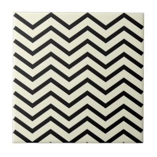 Black and White Geometric Chevron Zig Zag Pattern Ceramic Tile