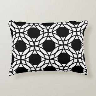 Black and White Geometric Circle Pattern Decorative Cushion