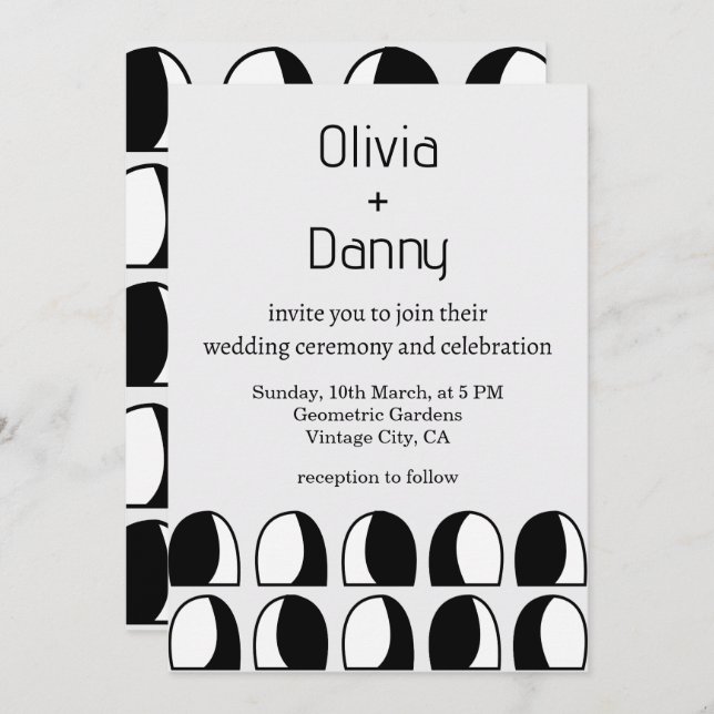 Black and White Geometric Contemporary Wedding Invitation (Front/Back)