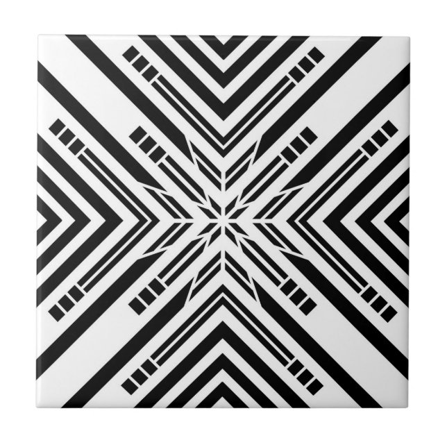 Black and White Geometric Cross Ceramic Tile (Front)