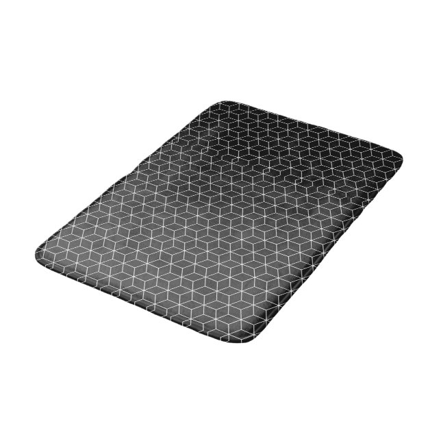  Black and White Geometric Cube Pattern Bath Mat (Angled)