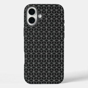 Black and White Geometric Cube Pattern iPhone 16 Plus Case