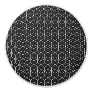 Black and White Geometric Cube Pattern Ceramic Knob