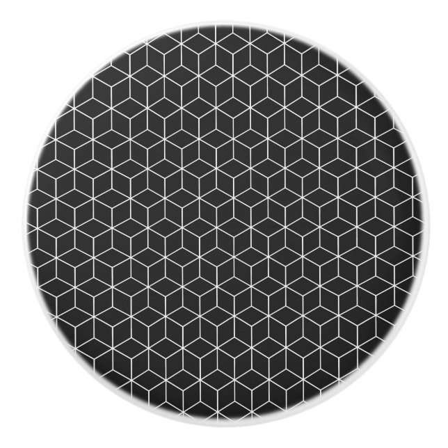  Black and White Geometric Cube Pattern Ceramic Knob (Front)