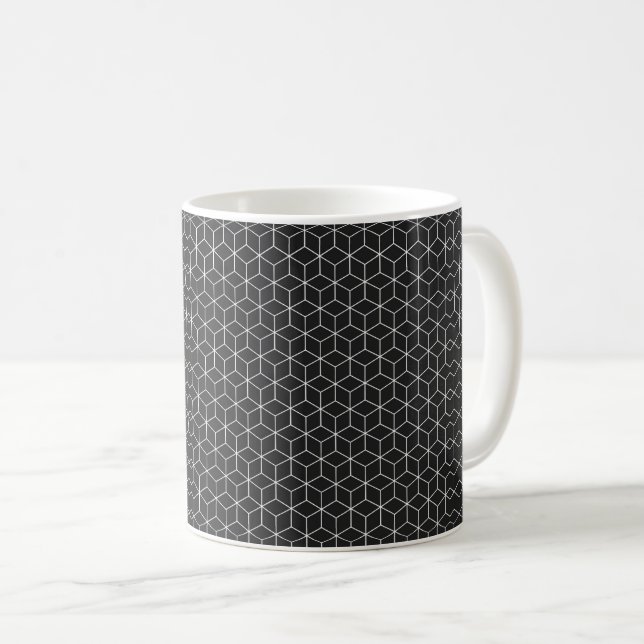  Black and White Geometric Cube Pattern Coffee Mug (Front Right)