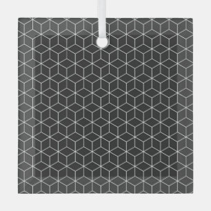 Black and White Geometric Cube Pattern Glass Tree Decoration