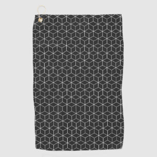 Black and White Geometric Cube Pattern Golf Towel