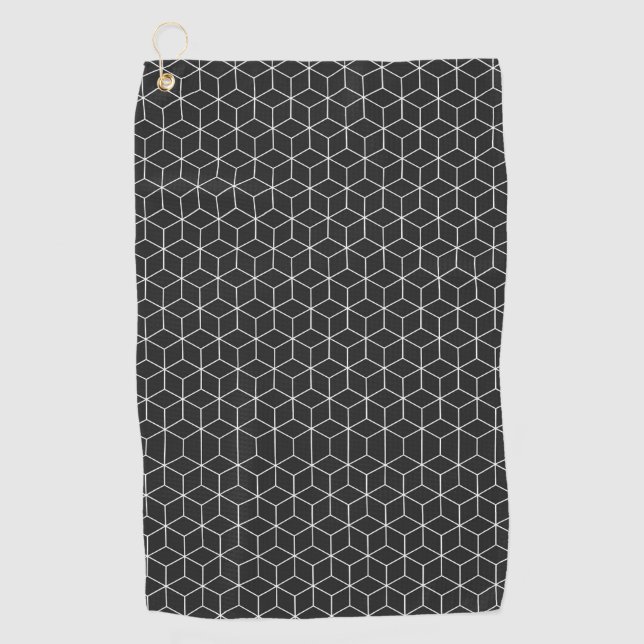  Black and White Geometric Cube Pattern Golf Towel (Front)