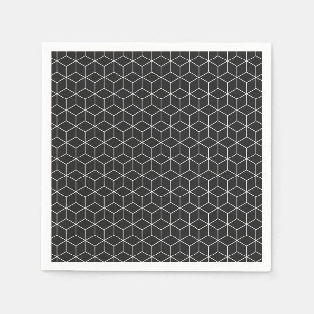  Black and White Geometric Cube Pattern Napkin (Front)