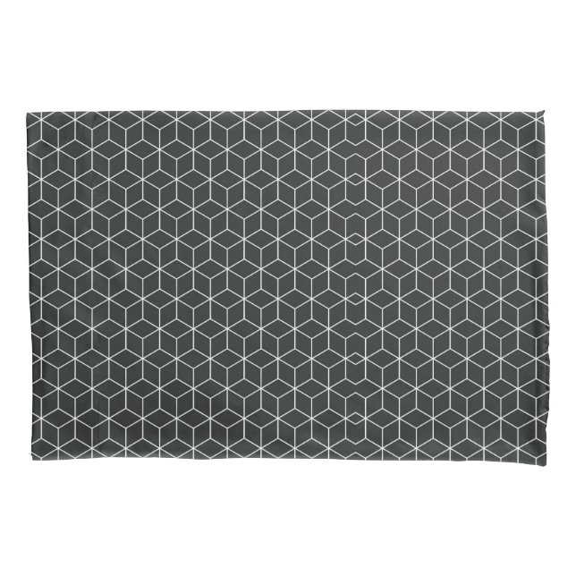  Black and White Geometric Cube Pattern Pillowcase (Front-Left)