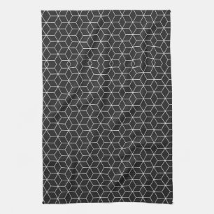 Black and White Geometric Cube Pattern Tea Towel