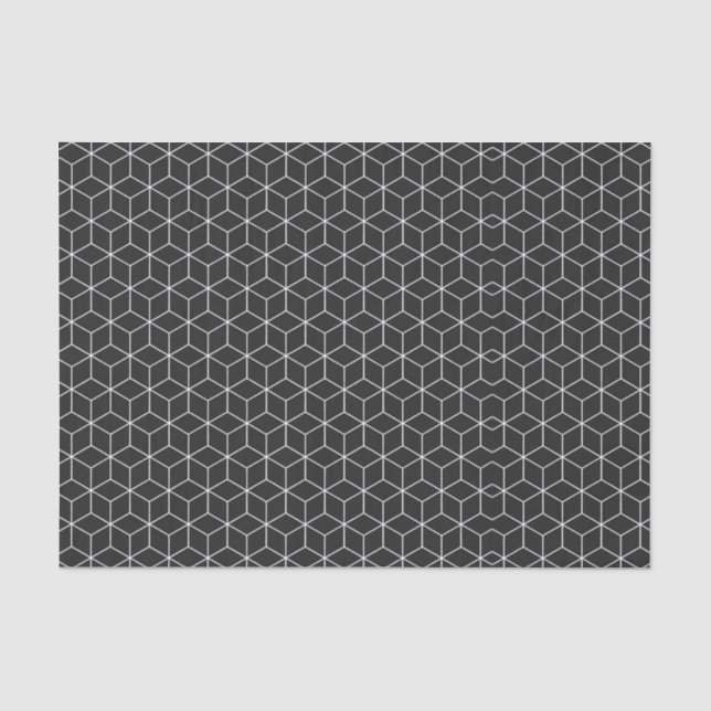 Black and White Geometric Cube Pattern Tissue Paper (Front)
