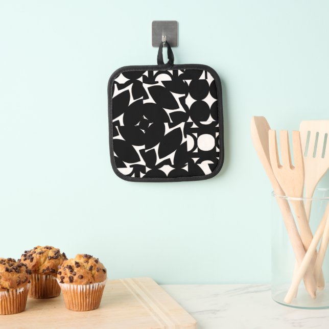 Black and White Geometric Design Oven Mitt Pot Holder (Insitu(Hanging))