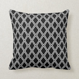 Black and White Geometric Diamond Pattern Cushion