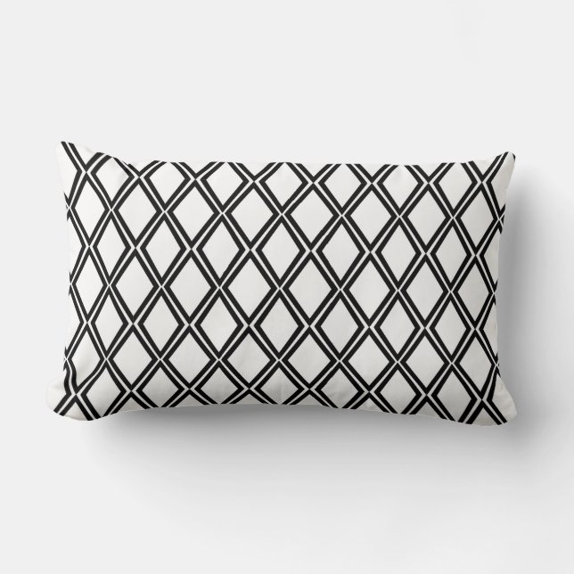 Black and White Geometric Diamond Pattern Lumbar Cushion (Front)