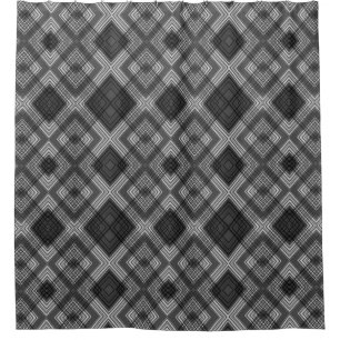 Black and white geometric diamond pattern shower curtain