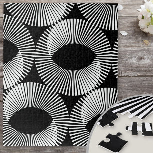 Black and White Geometric Domino Illusion Jigsaw Puzzle