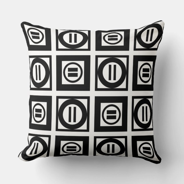Black and White Geometric Equal Sign Pattern Cushion (Front)