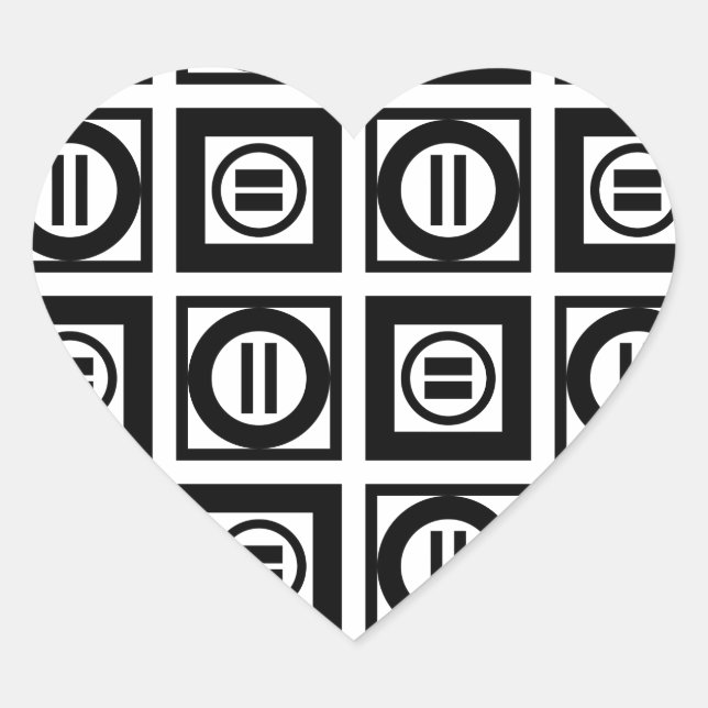 Black and White Geometric Equal Sign Pattern Heart Sticker (Front)