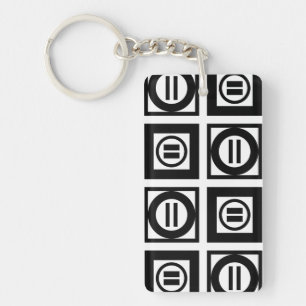 Black and White Geometric Equal Sign Pattern Key Ring