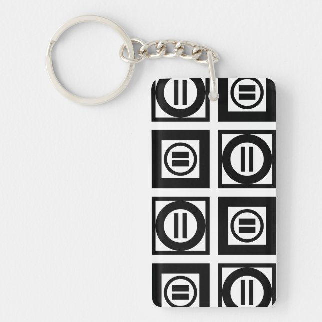 Black and White Geometric Equal Sign Pattern Key Ring (Front)