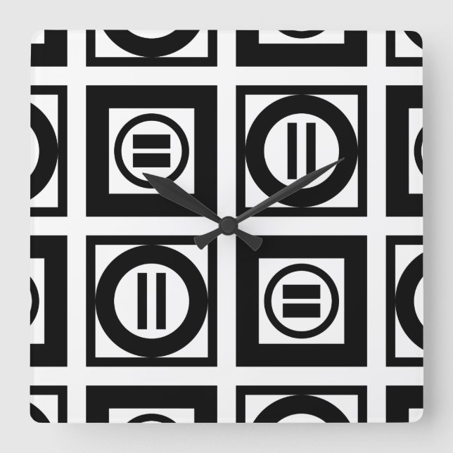 Black and White Geometric Equal Sign Pattern Square Wall Clock (Front)