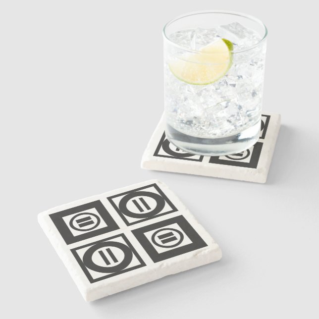 Black and White Geometric Equal Sign Pattern Stone Coaster (Side)