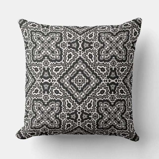  black and white geometric ethnic pattern ornament cushion (Front)