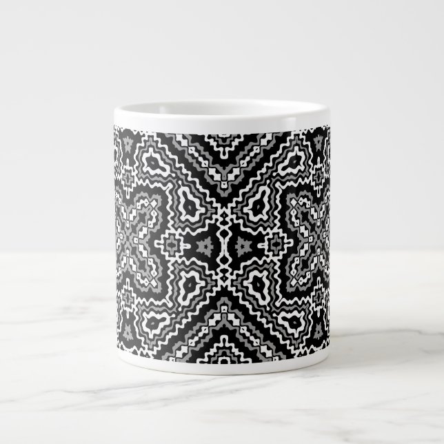 black and white geometric ethnic pattern ornament large coffee mug (Front)