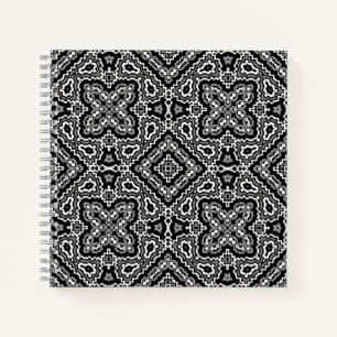 black and white geometric ethnic pattern ornament notebook