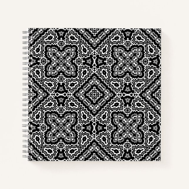  black and white geometric ethnic pattern ornament notebook (Front)