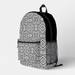  black and white geometric ethnic pattern ornament printed backpack