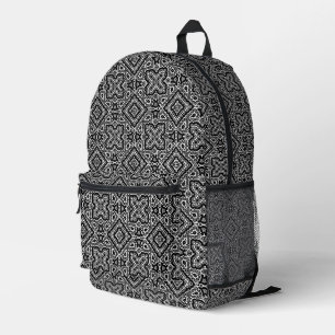 black and white geometric ethnic pattern ornament printed backpack