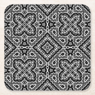 black and white geometric ethnic pattern ornament square paper coaster