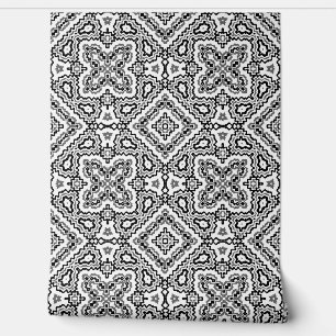 black and white geometric ethnic pattern ornament wallpaper