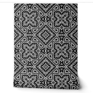  black and white geometric ethnic pattern ornament wallpaper