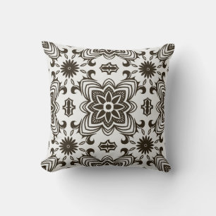 Black and White Geometric Floral Pattern Cushion