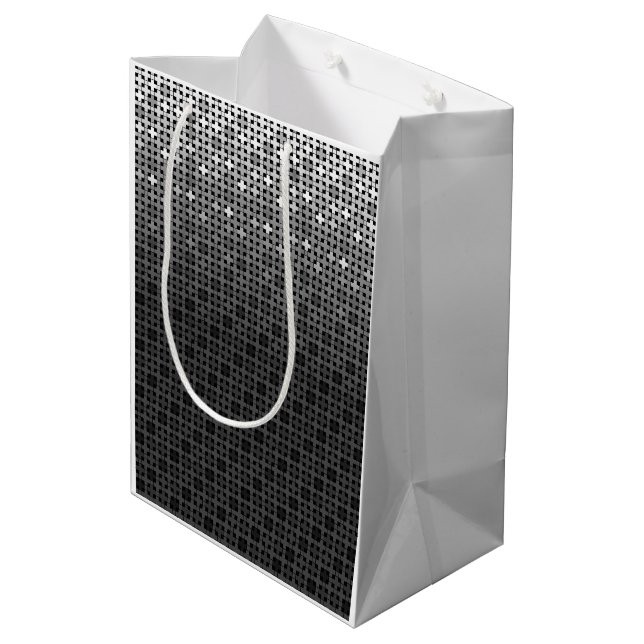 Black and white geometric gradient pattern  medium gift bag (Back Angled)
