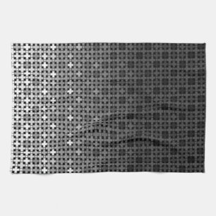 Black and white geometric gradient pattern  tea towel