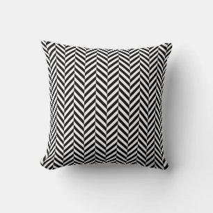 Black and White Geometric Herringbone Pattern Cushion