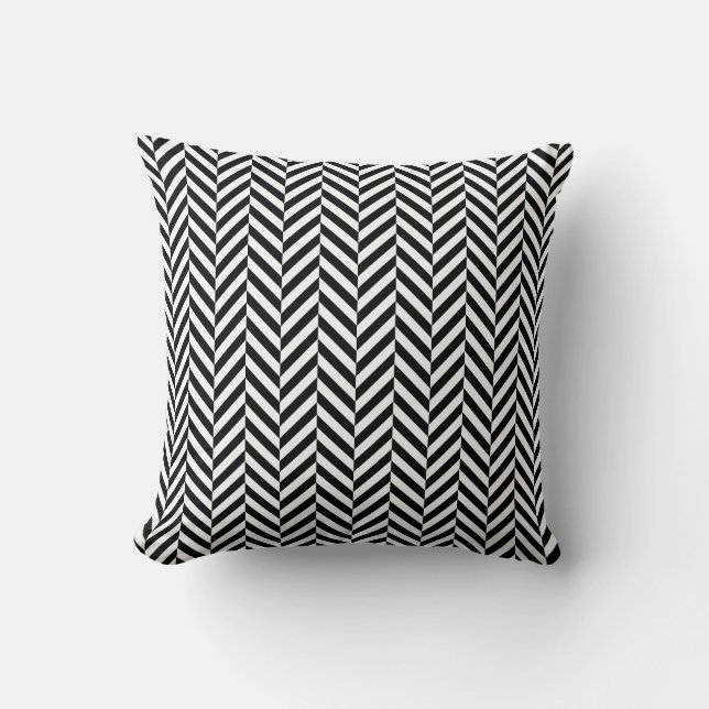 Black and White Geometric Herringbone Pattern Cushion (Front)
