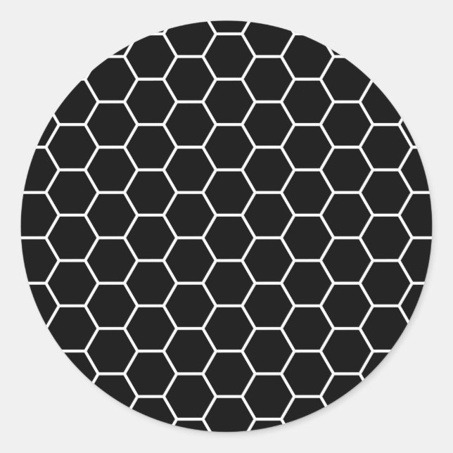 Black and White Geometric Hexagon Pattern Classic Round Sticker (Front)