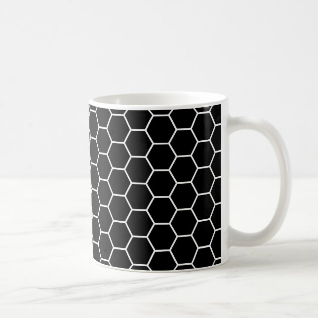Black and White Geometric Hexagon Pattern Coffee Mug (Right)