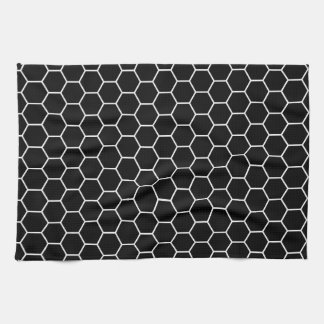 Black and White Geometric Hexagon Pattern Tea Towel