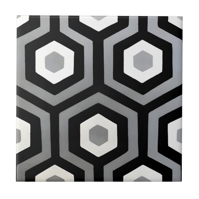 black and white geometric hexagonal black and whit ceramic tile (Front)