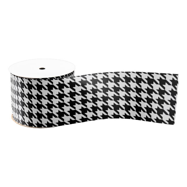 Black and White Geometric Houndstooth  Grosgrain Ribbon (Spool)