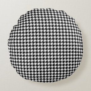 Black and White Geometric Houndstooth Pattern Round Cushion