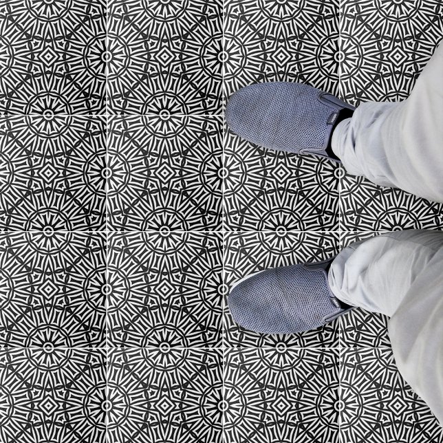 Black And White Geometric Kaleidoscopic Pattern Ceramic Tile (Creator Uploaded)