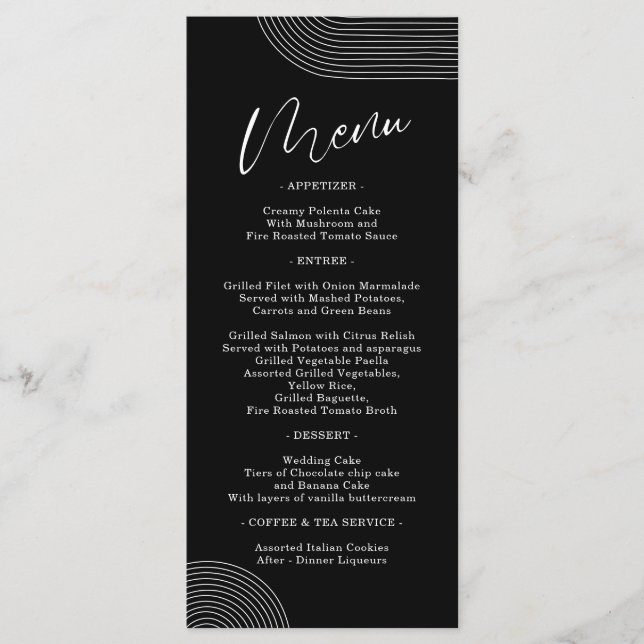 Black and White Geometric Line Art Simple Menu (Front)