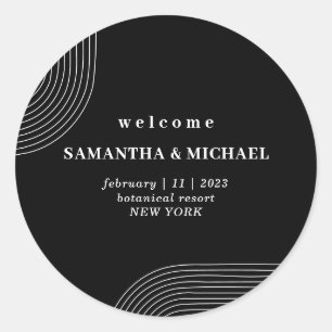 Black and White Geometric LineArt Welcome Wedding Classic Round Sticker